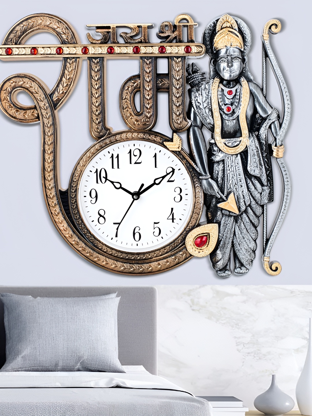 

Attractionz Gold-Toned & White Textured Contemporary Wall Clock