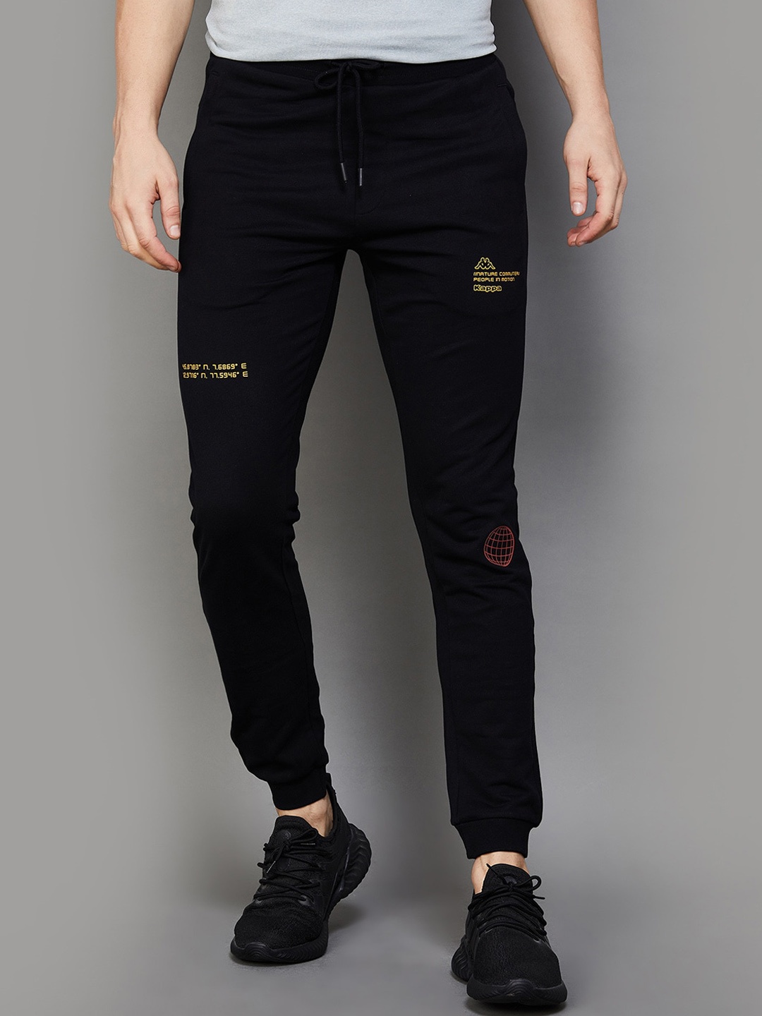 

Kappa Men Typography Printed Mid-Rise Sports Joggers, Black