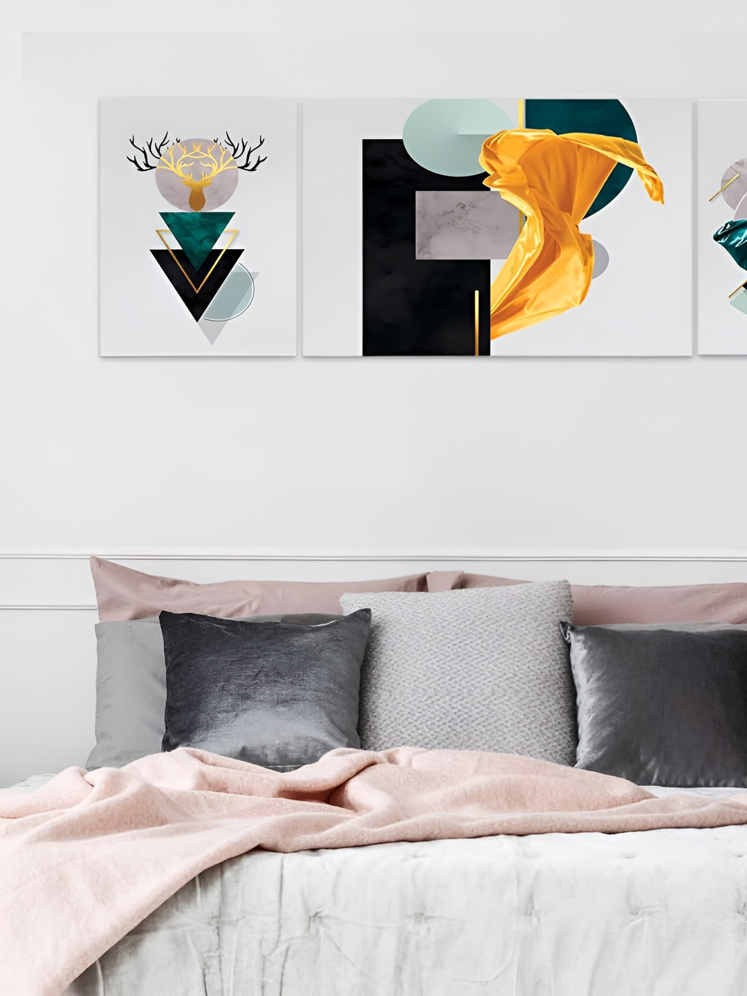 

masstone White 3 Pieces Abstract Paintings Wall Art