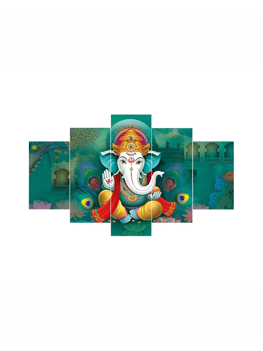 

masstone Green 5 Pieces Ganesha Painting Wall Art