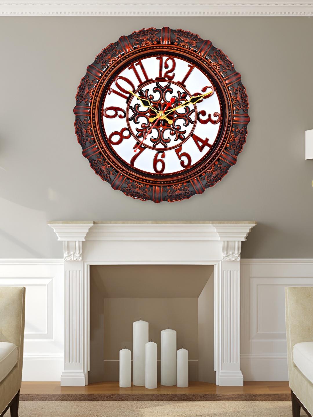 

Attractionz Beige Round Analogue Contemporary Wall Clock, Brown