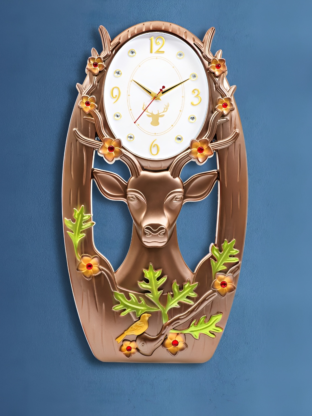 

Attractionz GoldToned and White Analogue Contemporary Wall Clock, Gold