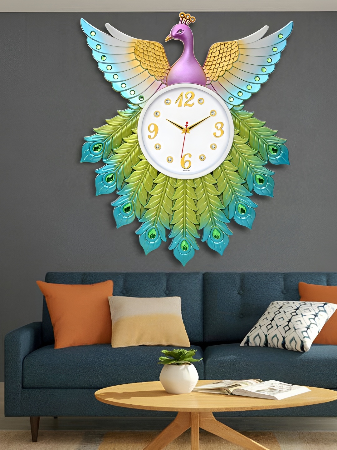 

Attractionz Green & blue Peacock Round Shaped Contemporary Analogue Wall Clock