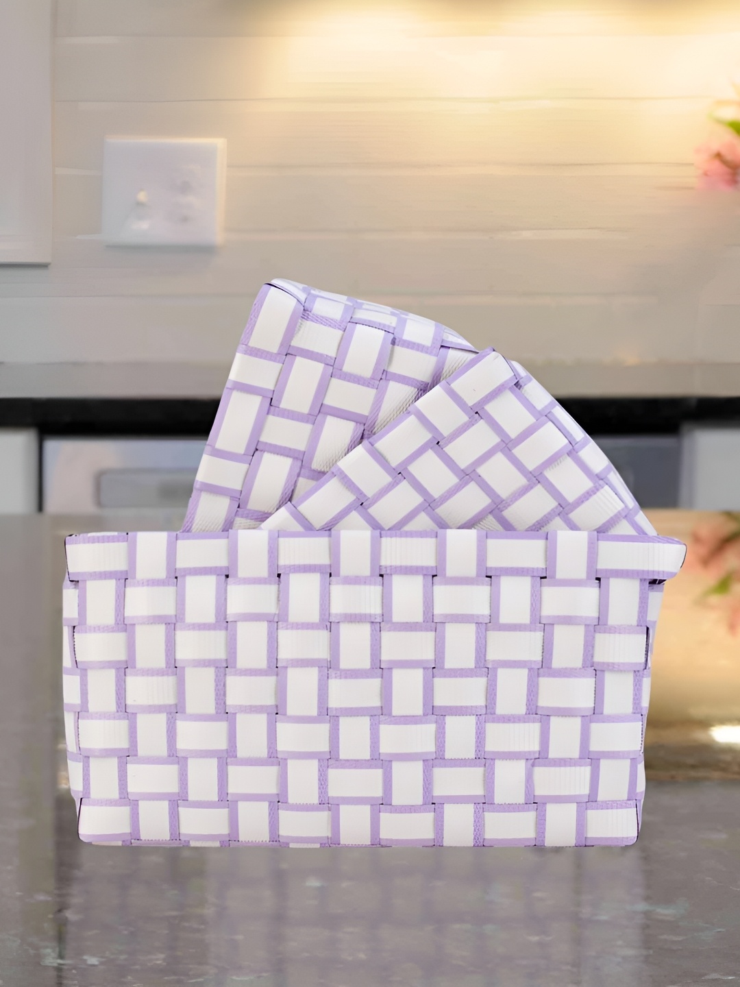 

Kookee Purple & White 3 Pieces Printed Bathroom Caddy