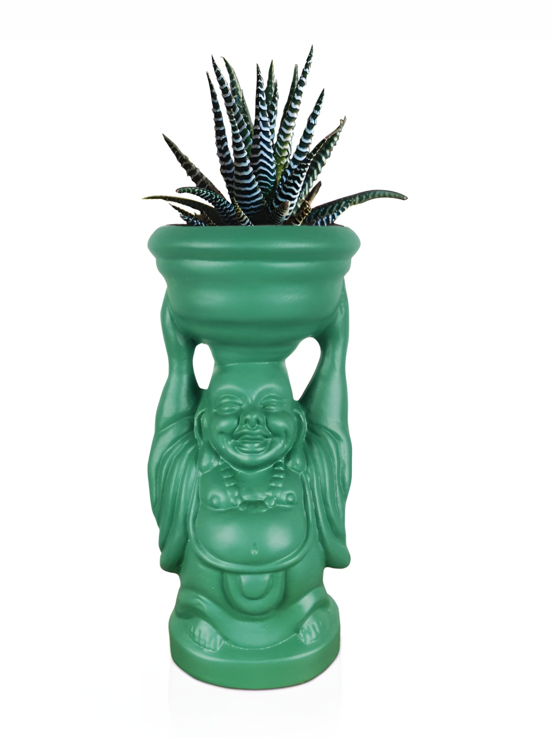 

LASAKI Green Textured Laughing Buddha Shape Ceramic Planter