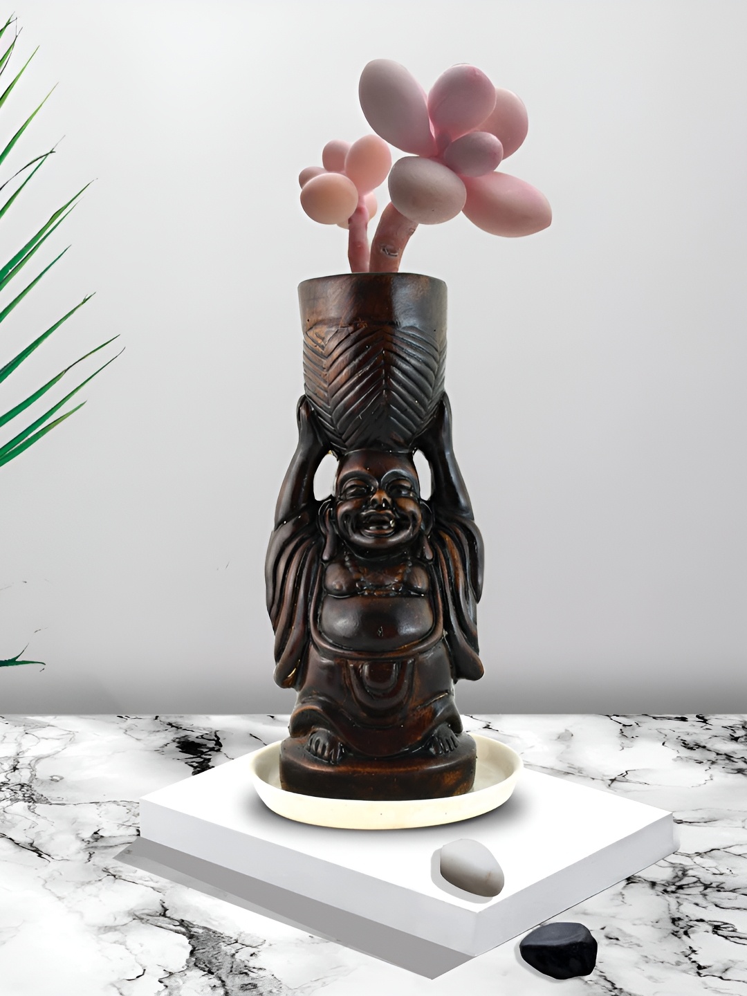 

LASAKI Brown Laughing Buddha Textured Ceramic Planter