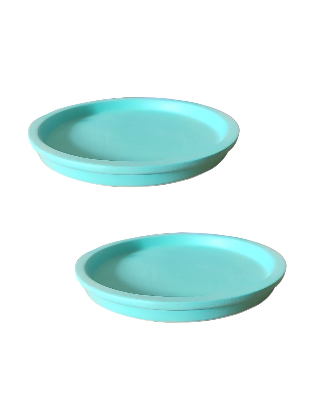 

LASAKI Aqua Blue Round 2 Pieces Ceramic Planter Trays