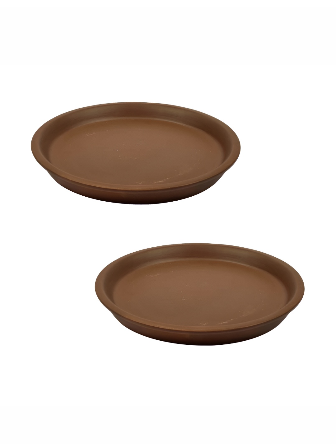 

LASAKI Brown 2Pcs Ceramic Round Planter Trays