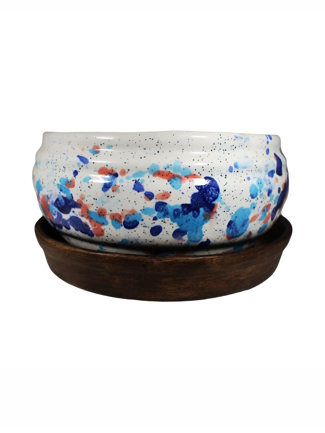 

LASAKI White Textured Ceramic Planter With Plate, Blue