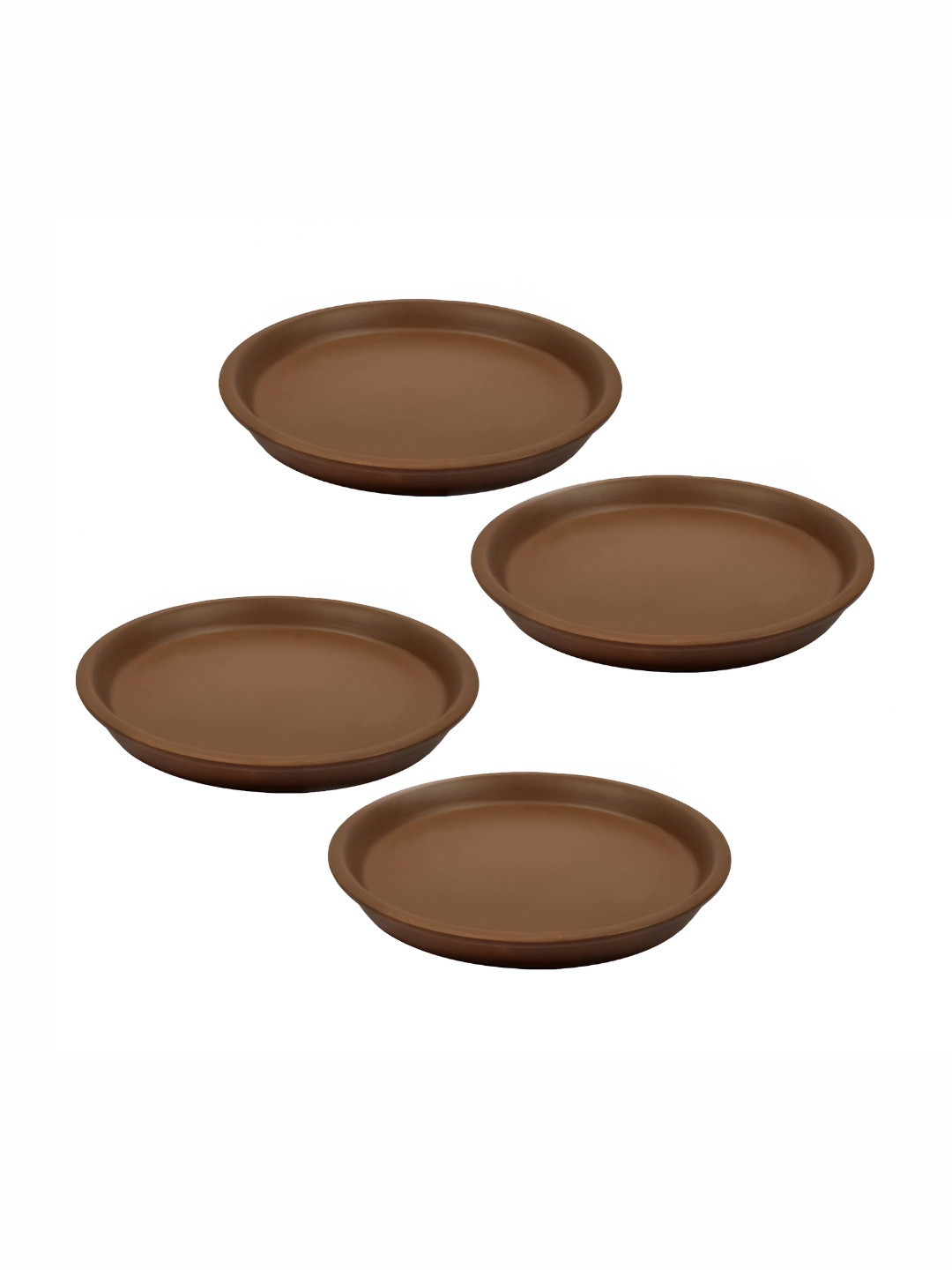 

LASAKI 4 Pieces Truffle Round Ceramic Pot Trays, Brown