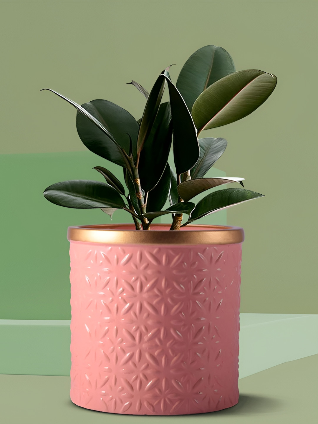 

LASAKI Pink Textured Ceramic Planter With Holder