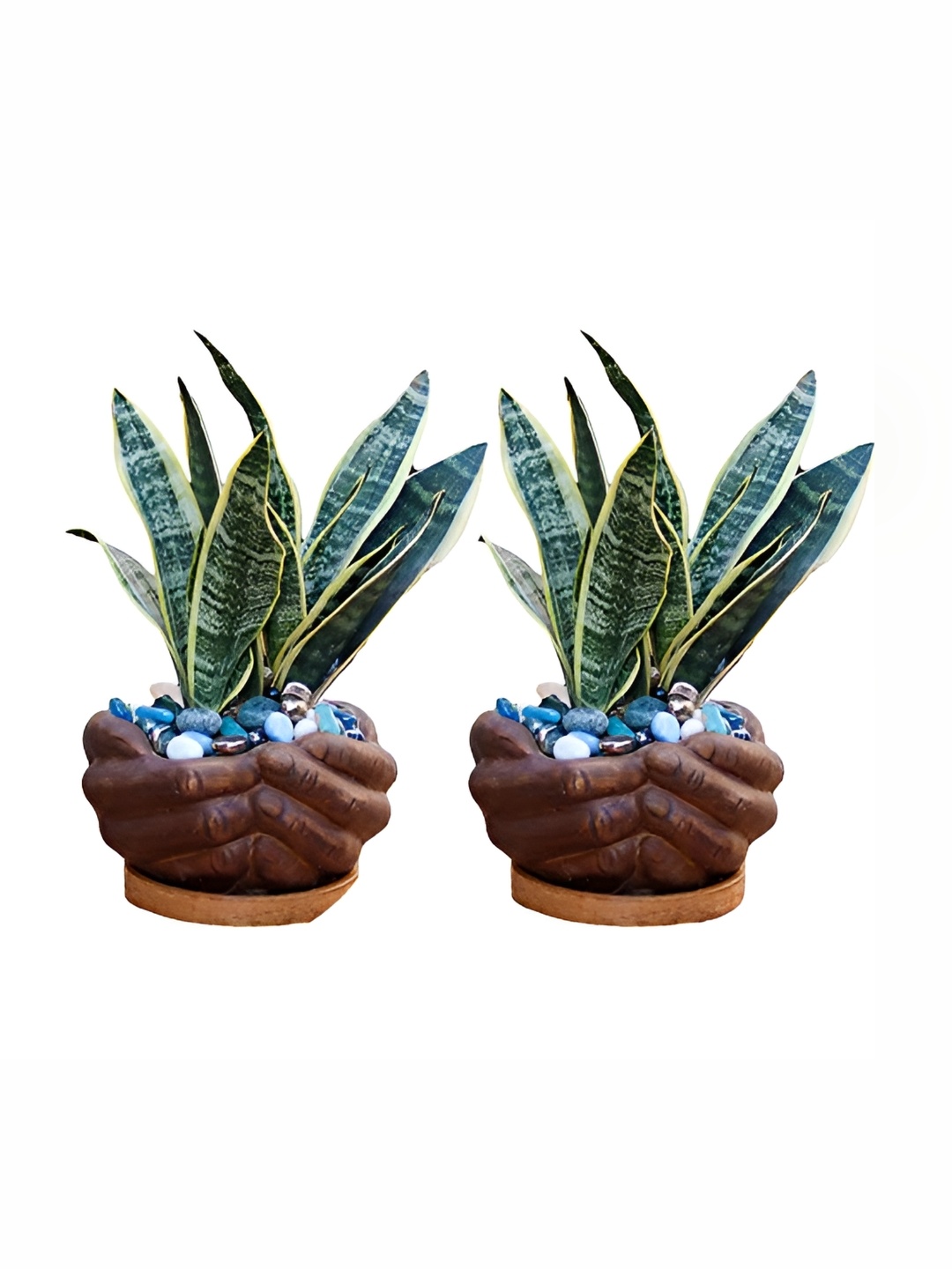 

LASAKI Brown 2 Pieces Hand Shape Ceramic Planters With Plate