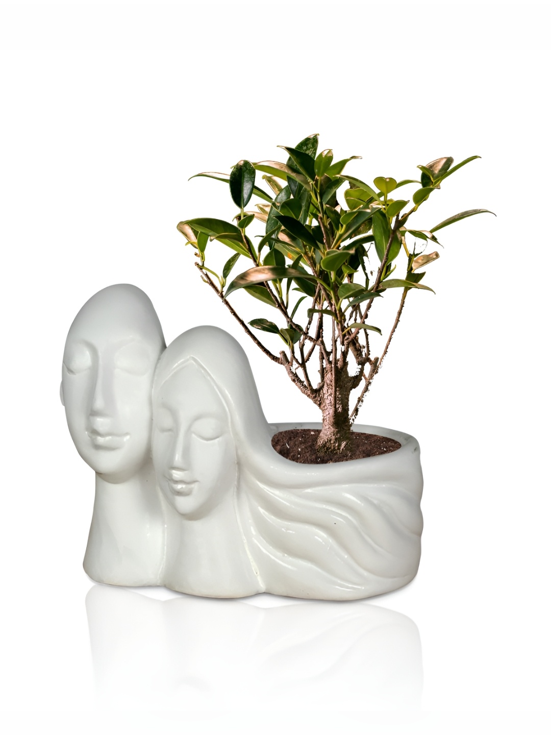 

LASAKI White Textured Ceramic Couple Planter With Holder