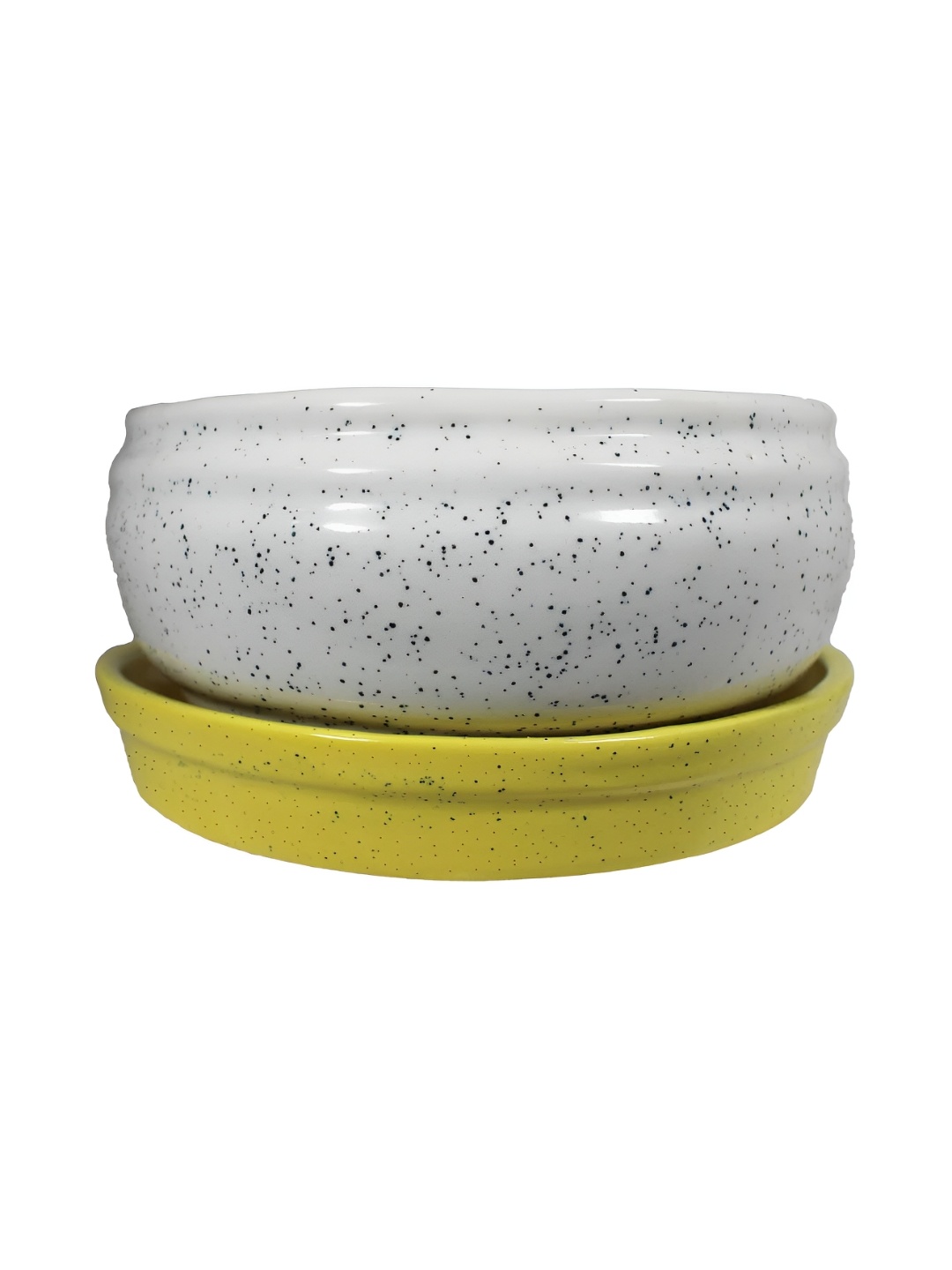 

LASAKI White & Yellow 2 Pieces Textured Ceramic Planter With Holder