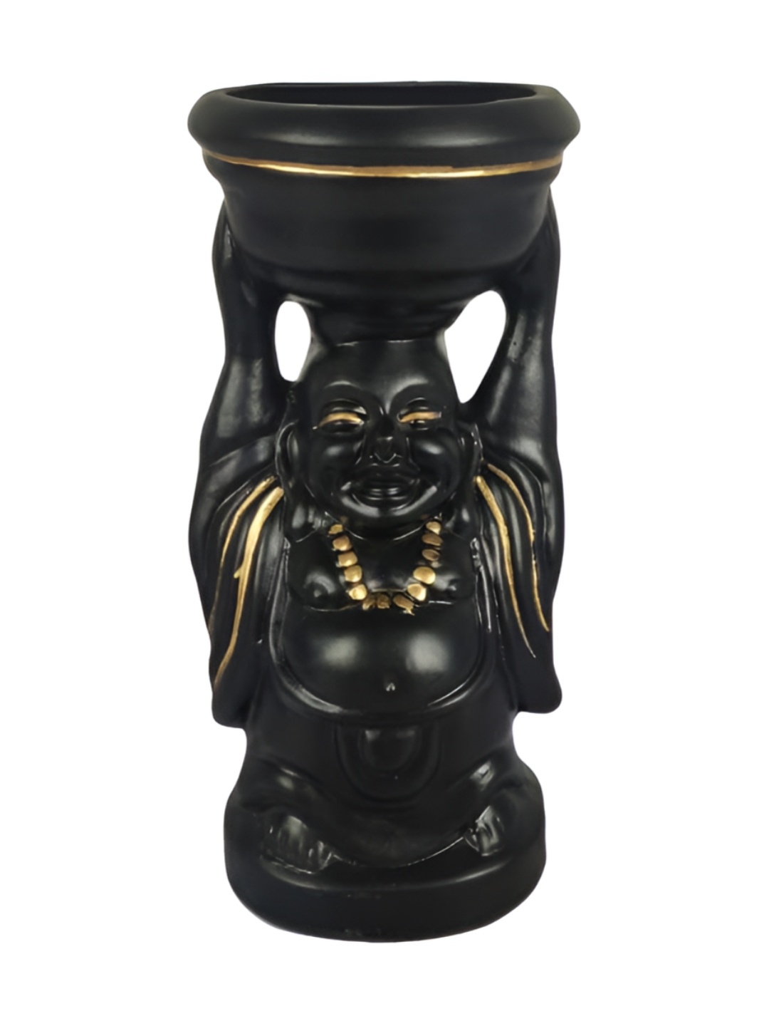 

LASAKI Black & Gold-Toned Textured Ceramic Planter With Holder