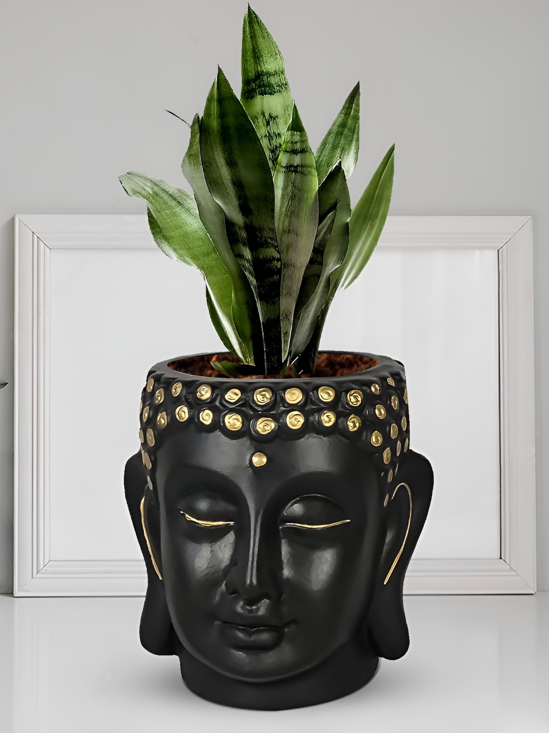 

LASAKI Black & Gold-Toned Textured Ceramic Planter With Holder