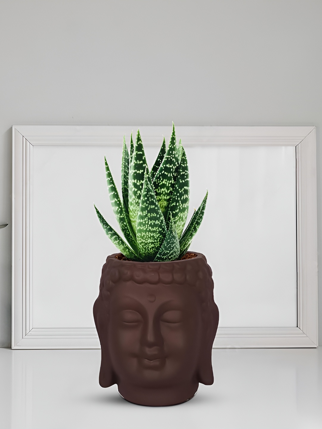 

LASAKI Brown Textured Buddha Shape Ceramic Planters, Copper