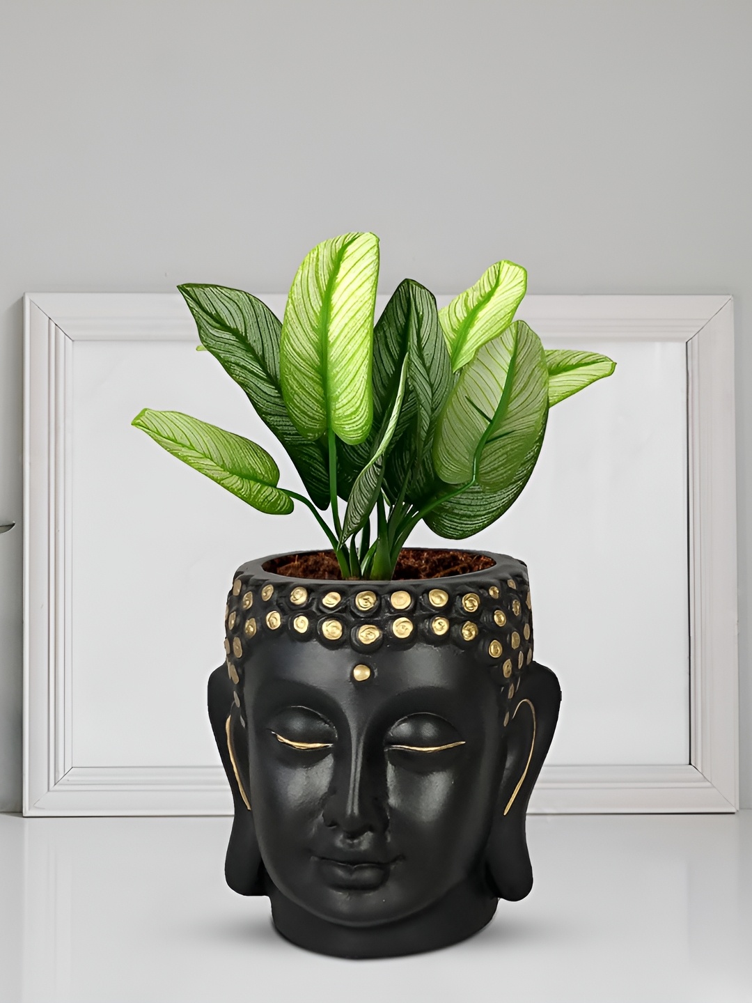 

LASAKI Black & Gold Textured Buddha Shape Ceramic Planters