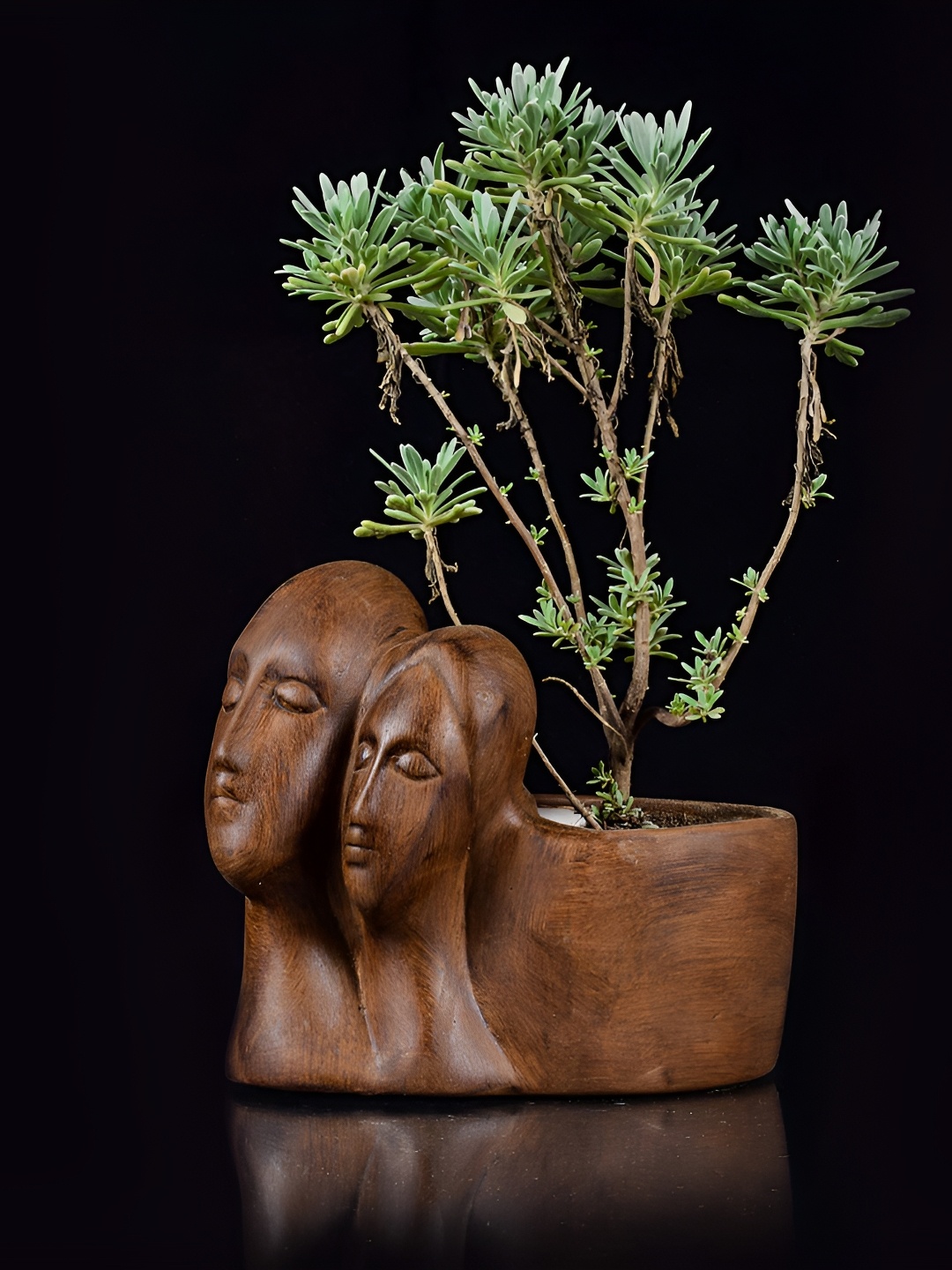 

LASAKI Brown Textured Couple Shaped Ceramic Planters