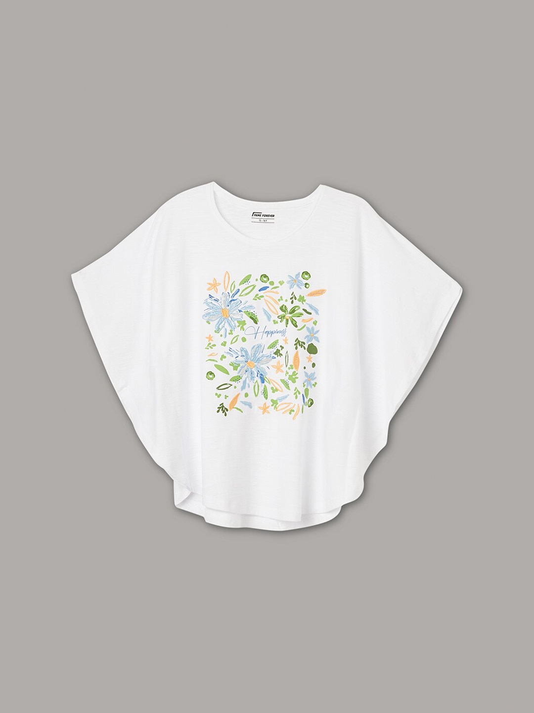 

Fame Forever by Lifestyle Girls Floral Printed Kimono Sleeves Pure Cotton Top, White
