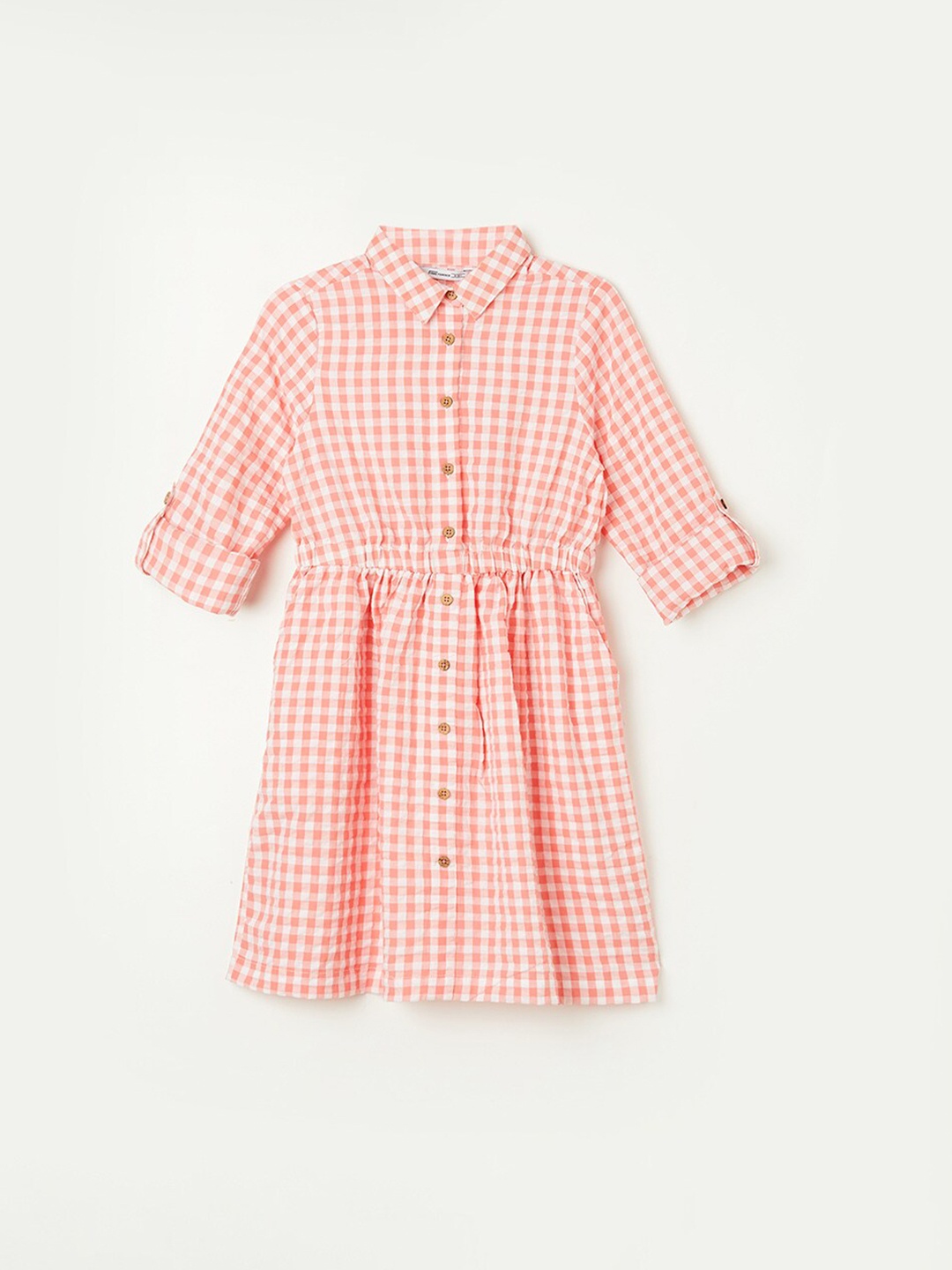 

Fame Forever by Lifestyle Girls Checked Cuff Sleeves Shirt Dress, Coral
