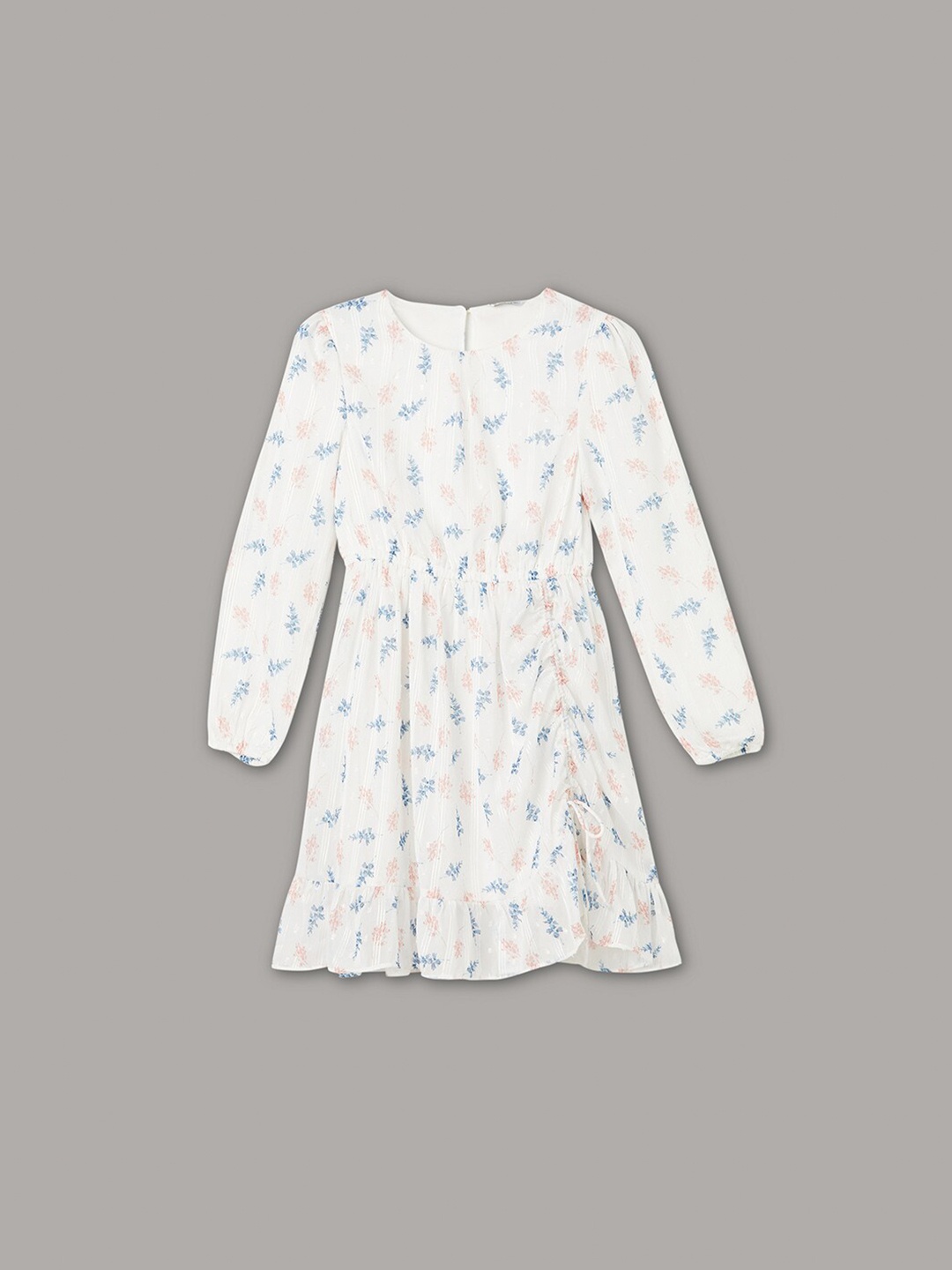

Fame Forever by Lifestyle Floral Printed Round Neck A-Line Dress, White