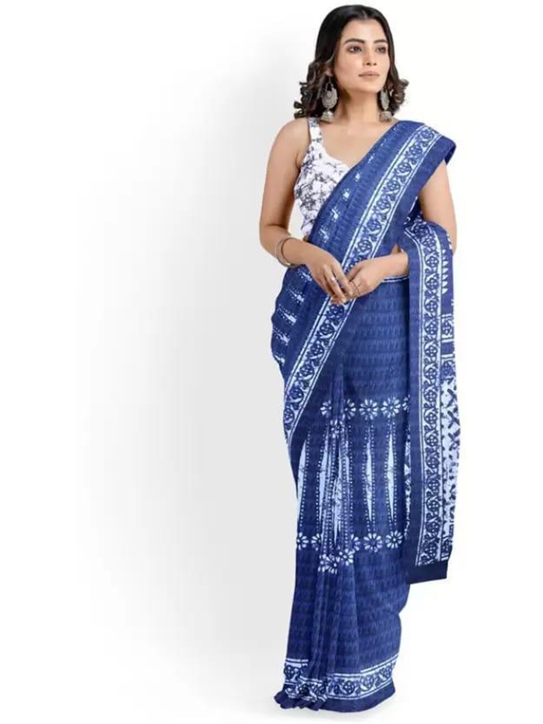 

KIAARON Floral Block Print Saree, Blue