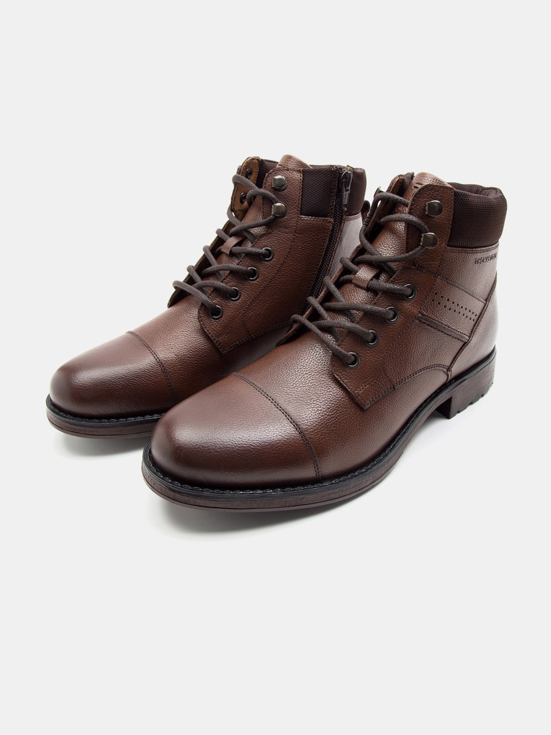 

THOMAS CRICK Men Textured Leather Biker Boots, Brown