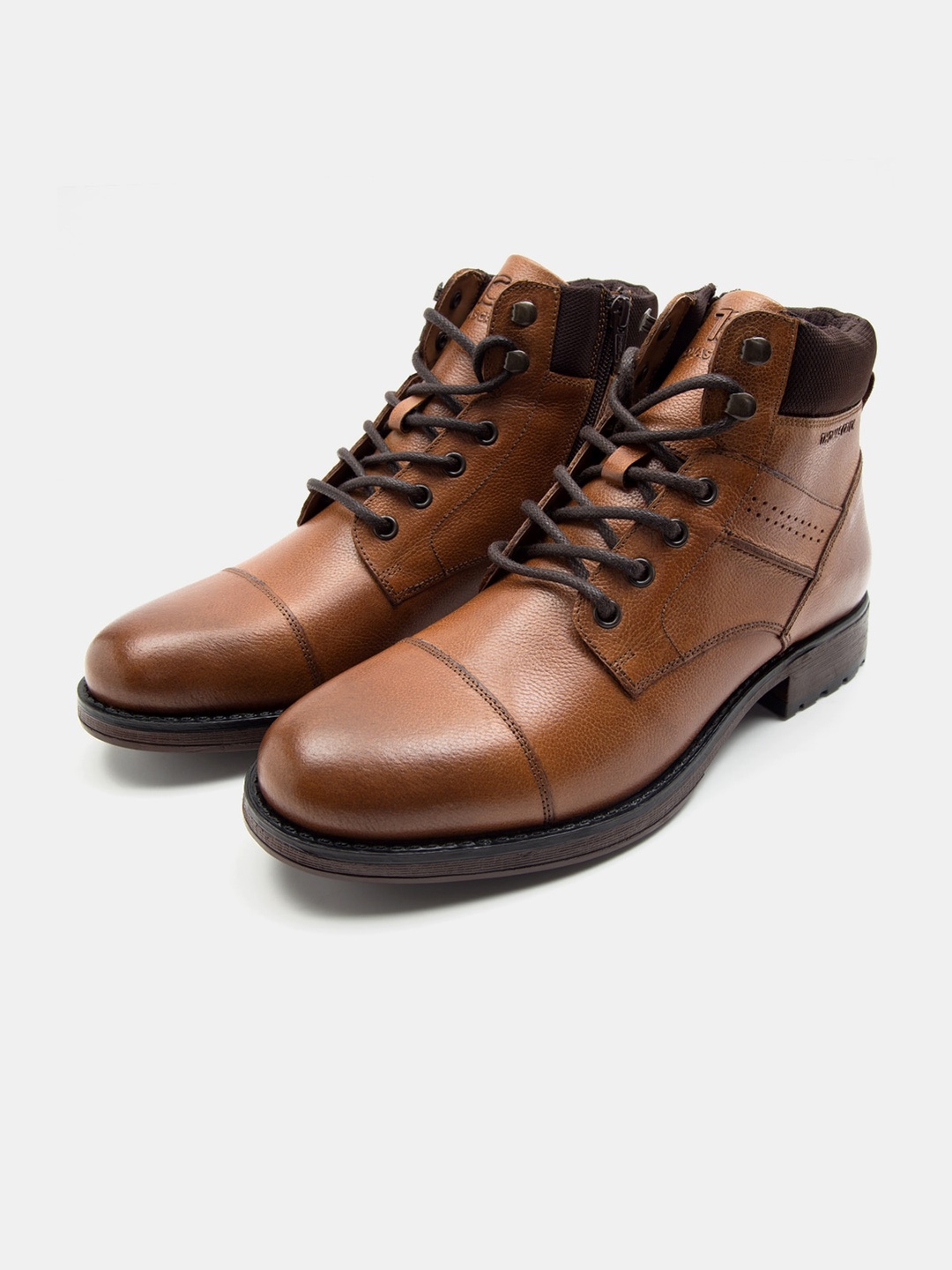 

THOMAS CRICK Men Textured Leather Biker Boots, Tan