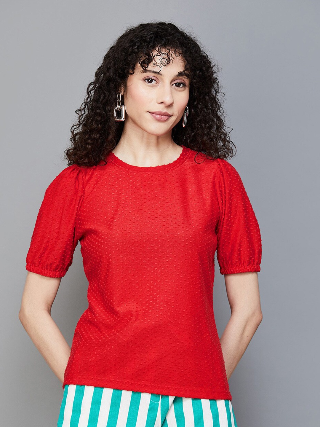 

Fame Forever by Lifestyle Self Designed Round Neck Regular Top, Red
