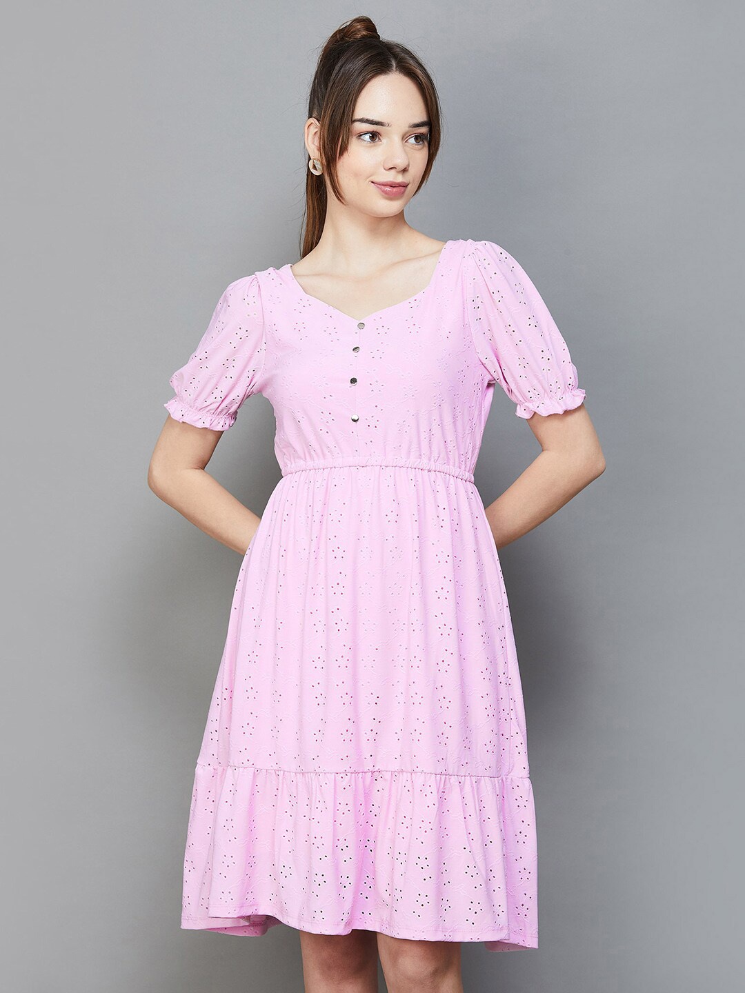 

Fame Forever by Lifestyle Self Designed Puff Sleeves Fit & Flare Dress, Pink