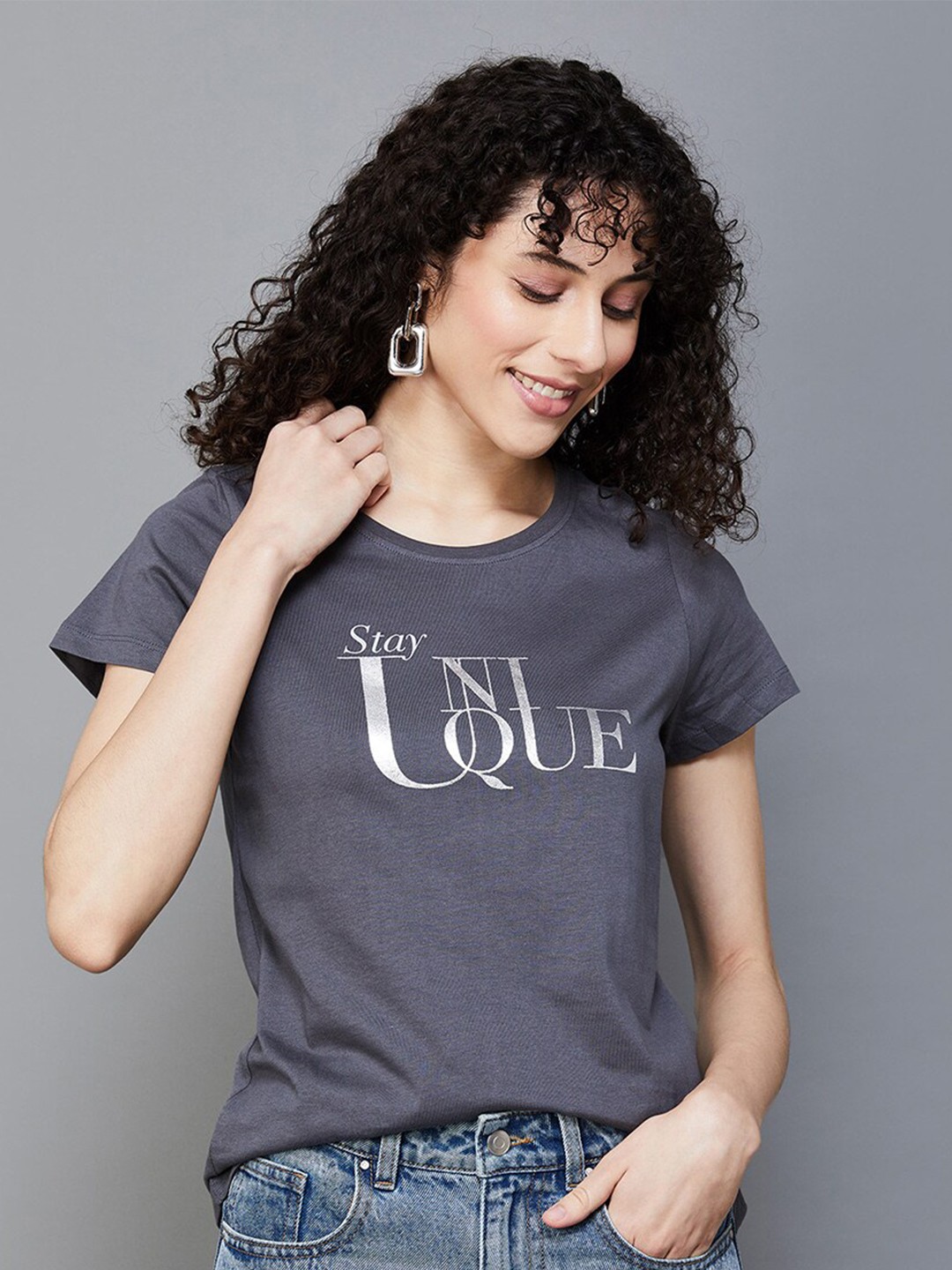

Fame Forever by Lifestyle Typography Printed Pure Cotton T-shirt, Grey