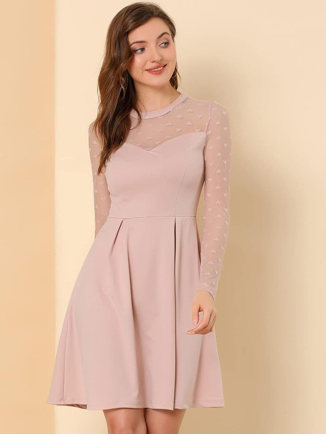 

Samsara Couture Pleated Detail Fit & Flare Dress, Pink