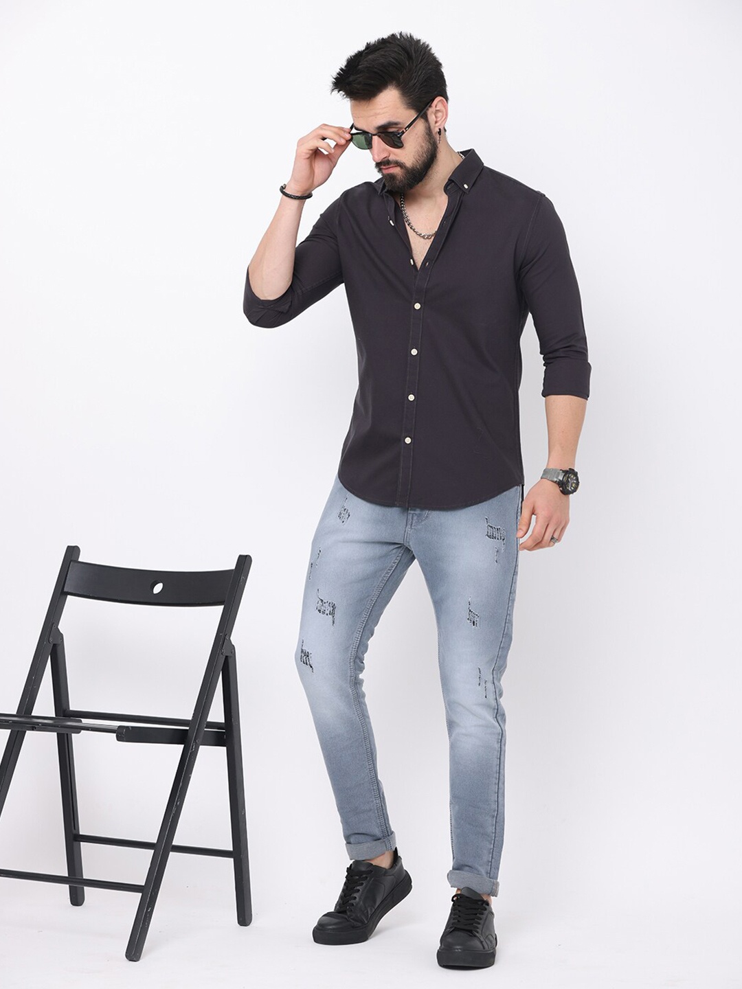 

FLY 69 Premium Slim Fit Button-Down Collar Pure Cotton Casual Shirt, Grey