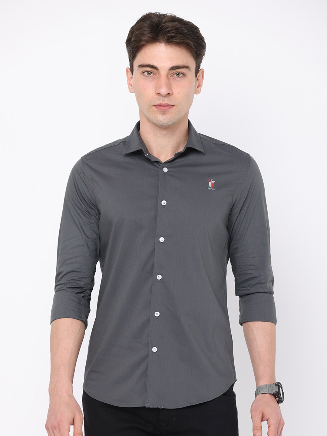 

FLY 69 Premium Slim Fit Spread Collar Long Sleeves Cotton Casual Shirt, Grey