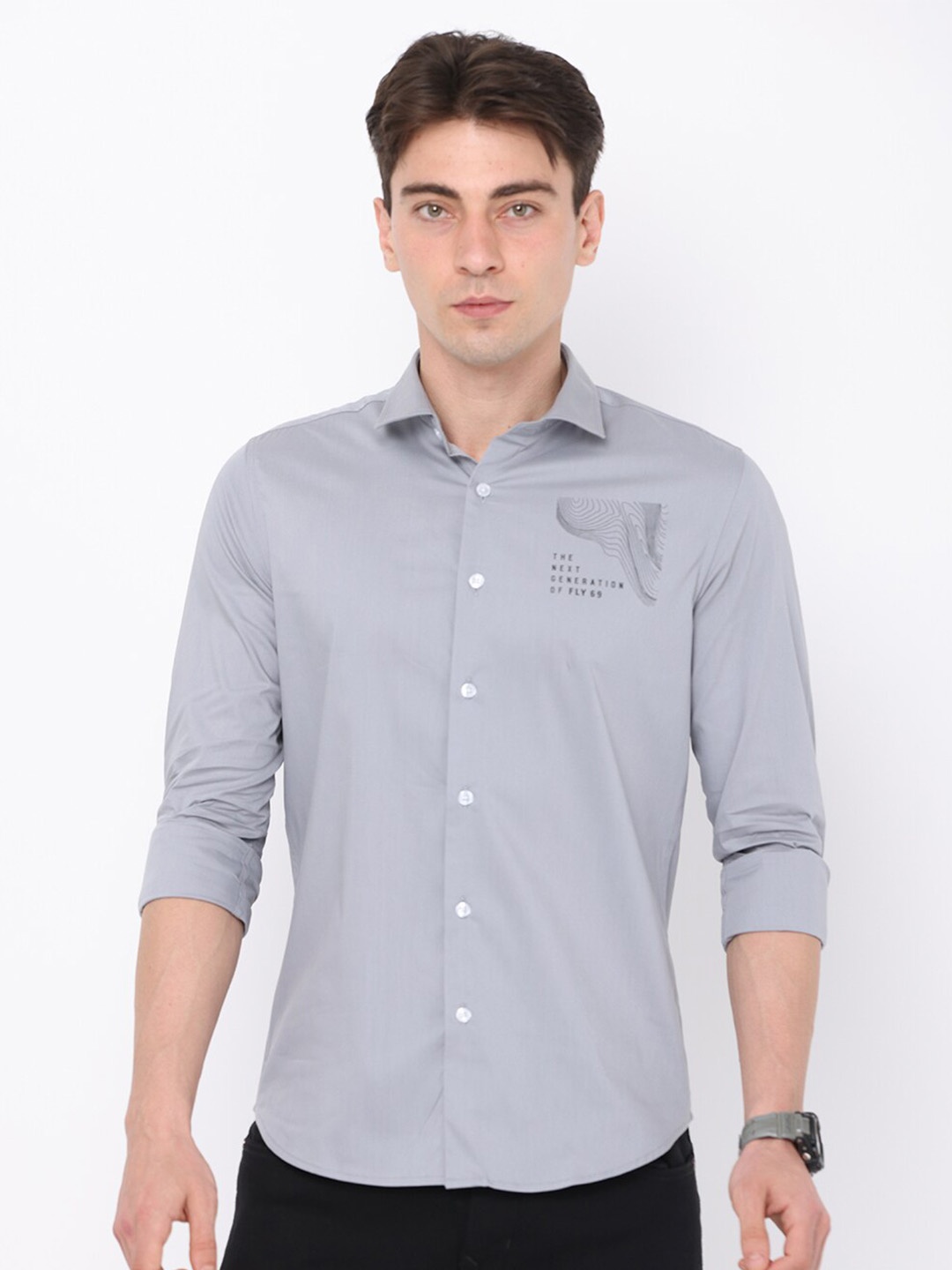 

FLY 69 Premium Slim Fit Pure Cotton Casual Shirt, Grey