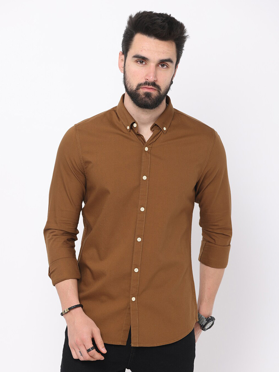 

FLY 69 Premium Slim Fit Button-Down Collar Cotton Casual Shirt, Brown