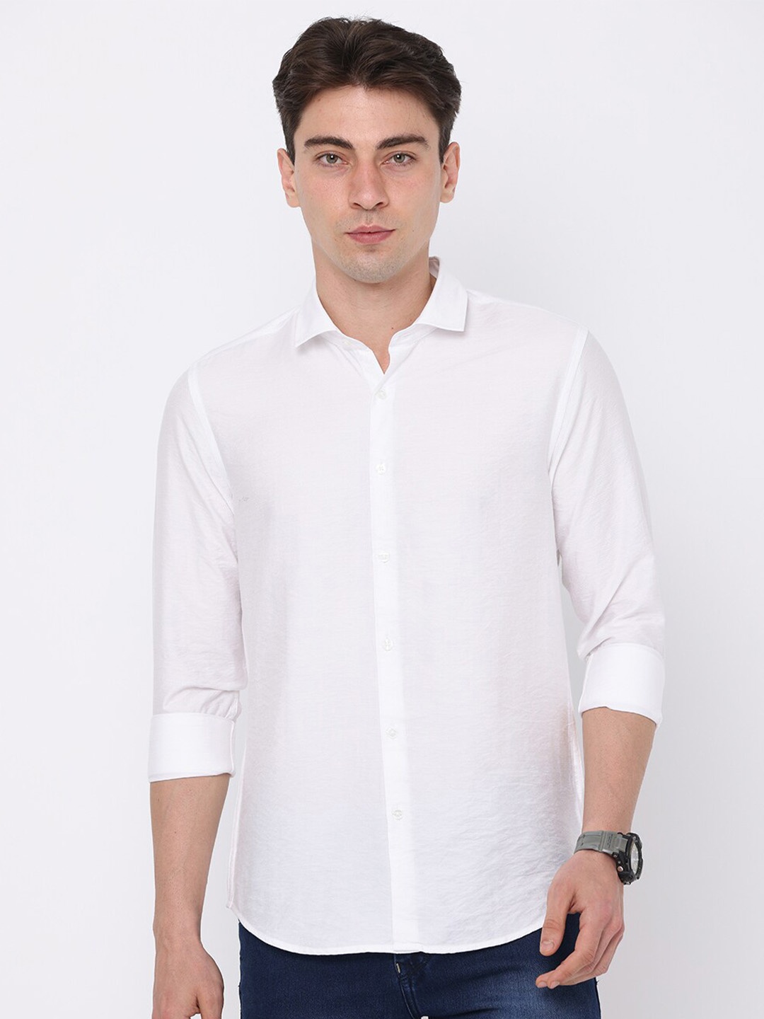 

FLY 69 Spread Collar Premium Slim Fit Casual Pure Cotton Shirt, White