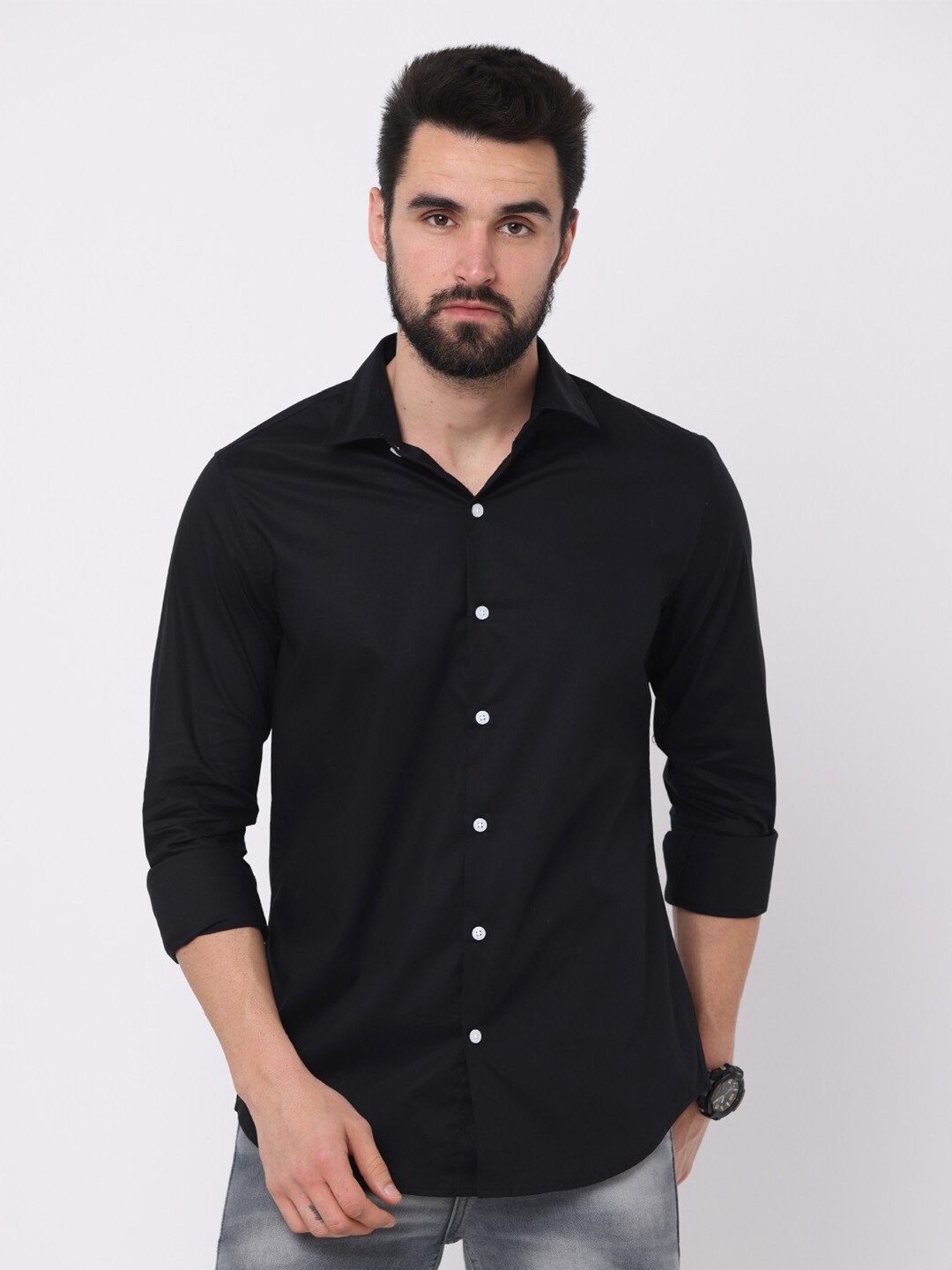

FLY 69 Premium Slim Fit Pure Cotton Casual Shirt, Black