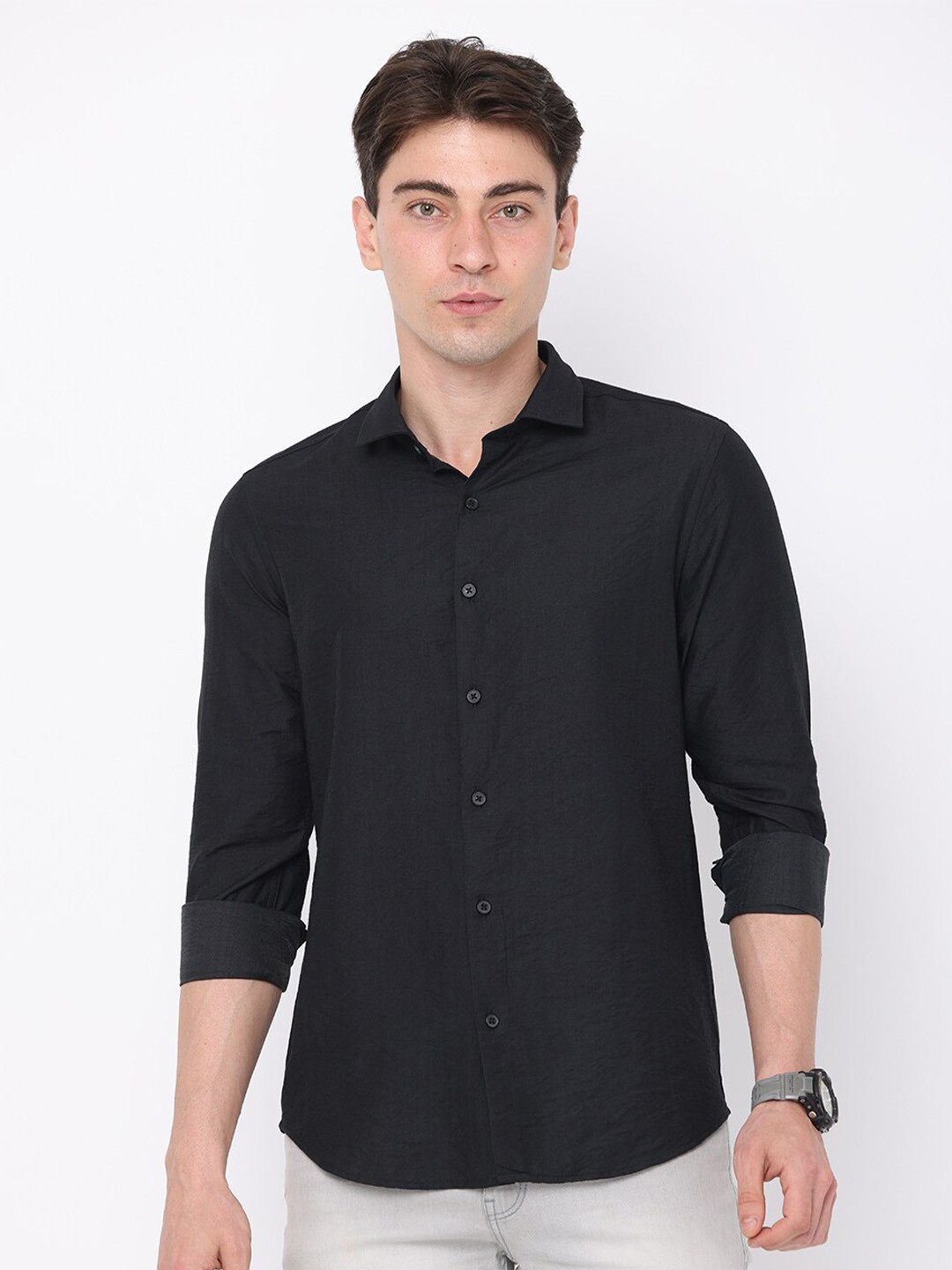 

FLY 69 Premium Slim Fit Pure Cotton Casual Shirt, Black