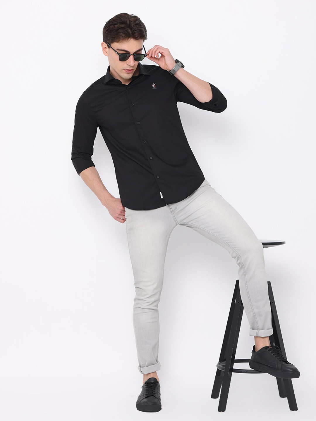 

FLY 69 Premium Slim Fit Pure Cotton Casual Shirt, Black