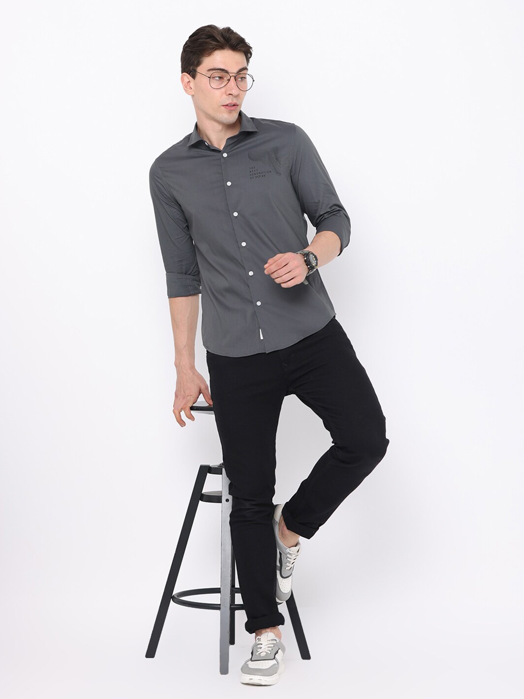 

FLY 69 Premium Slim Fit Pure Cotton Casual Shirt, Grey