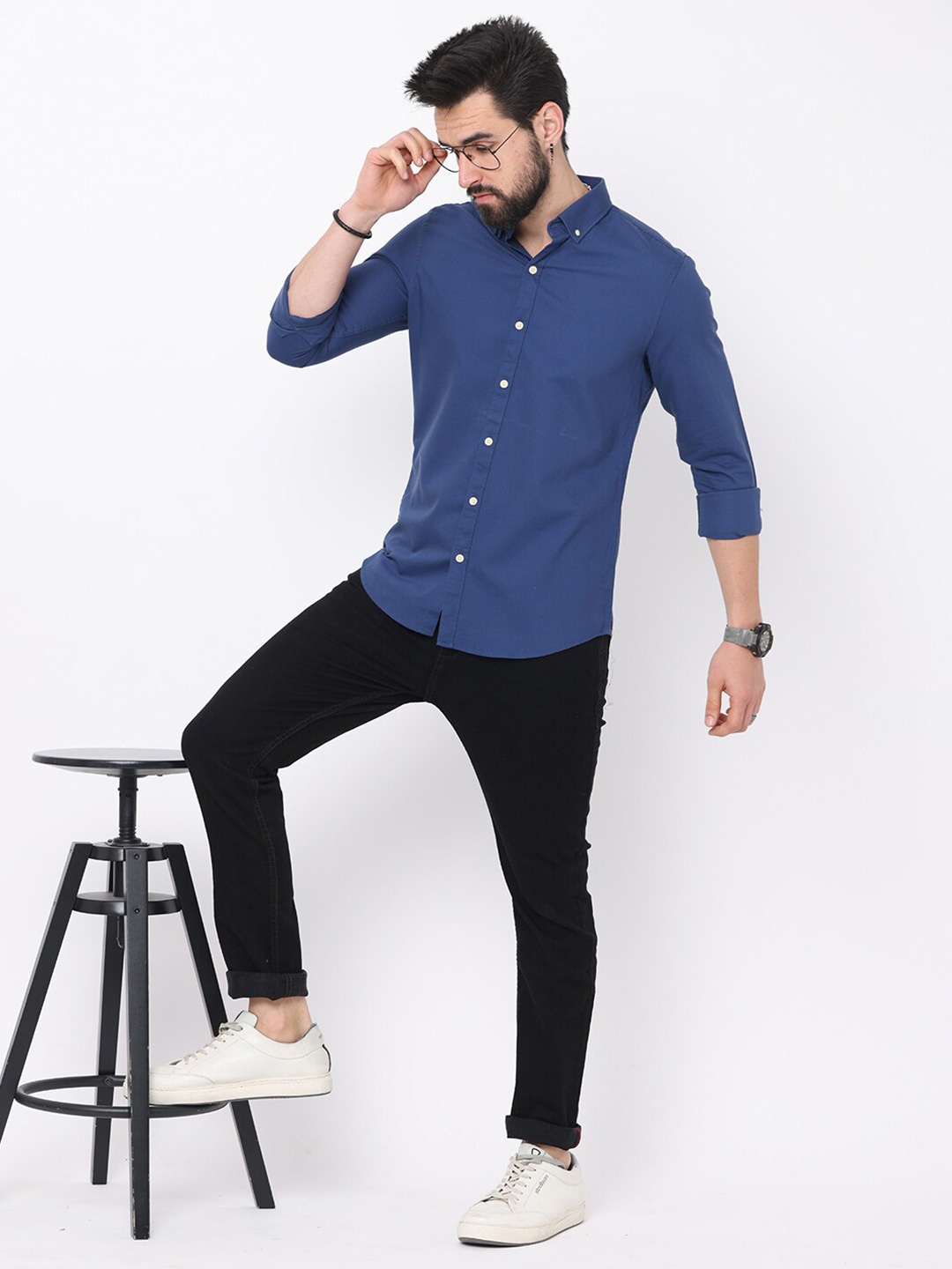 

FLY 69 Premium Slim Fit Pure Cotton Casual Shirt, Blue