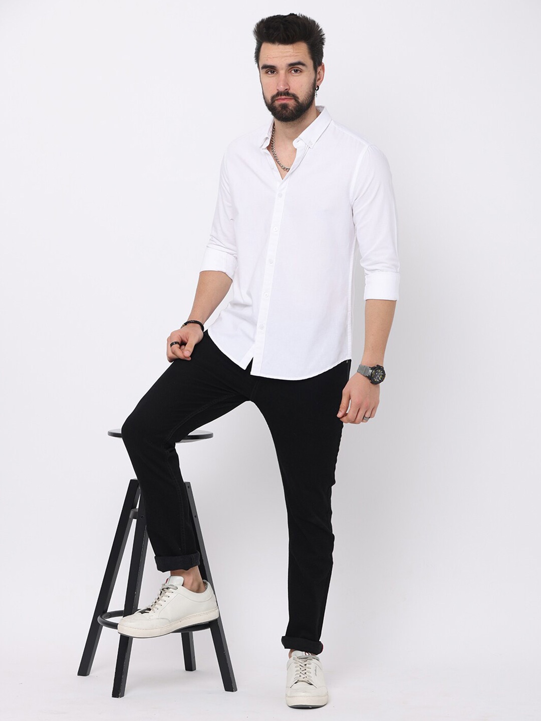 

FLY 69 Premium Slim Fit Button-Down Collar Pure Cotton Casual Shirt, White