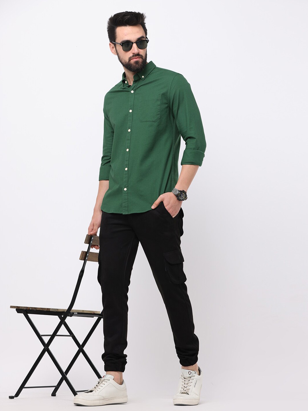 

FLY 69 Premium Slim Fit Pure Cotton Casual Shirt, Green
