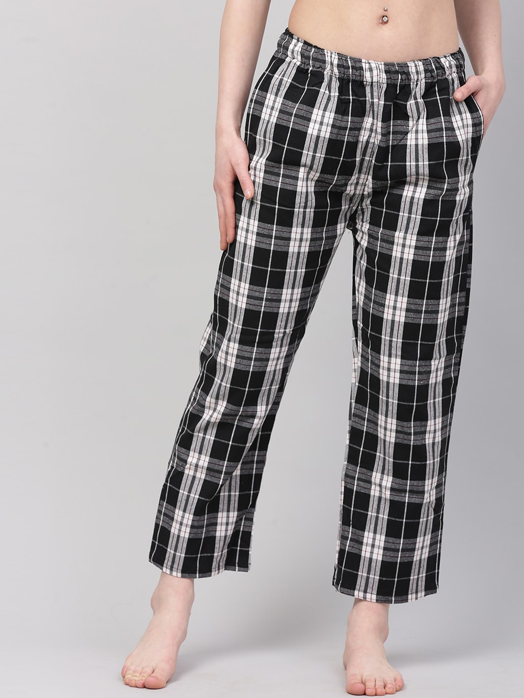 

BAESD Checkered Straight Leg Cotton Lounge Pant, White