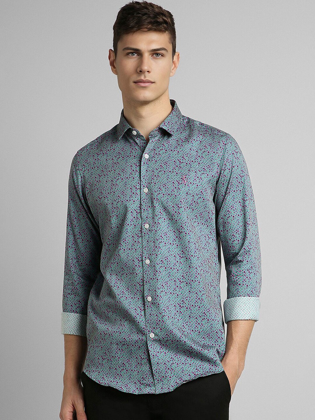 

SIMON CARTER LONDON Men Slim Fit Abstract Printed Long Sleeves Cotton Casual Shirt, Green