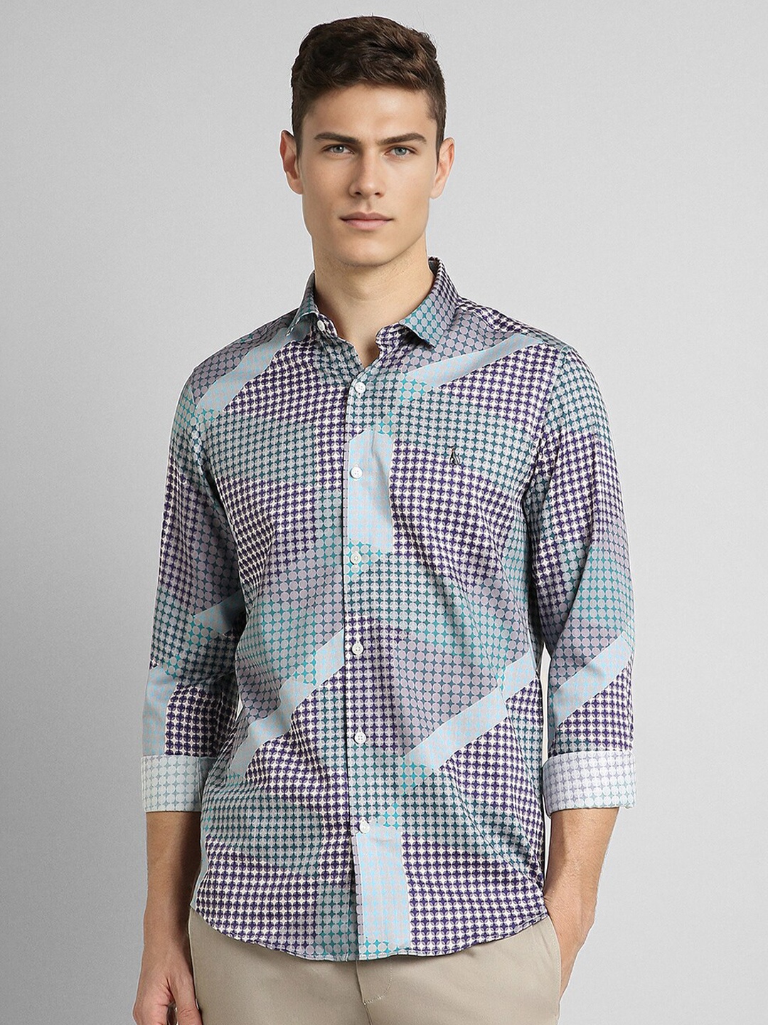 

SIMON CARTER LONDON Slim Fit Geometric Printed Long Sleeves Cotton Casual Shirt, Purple