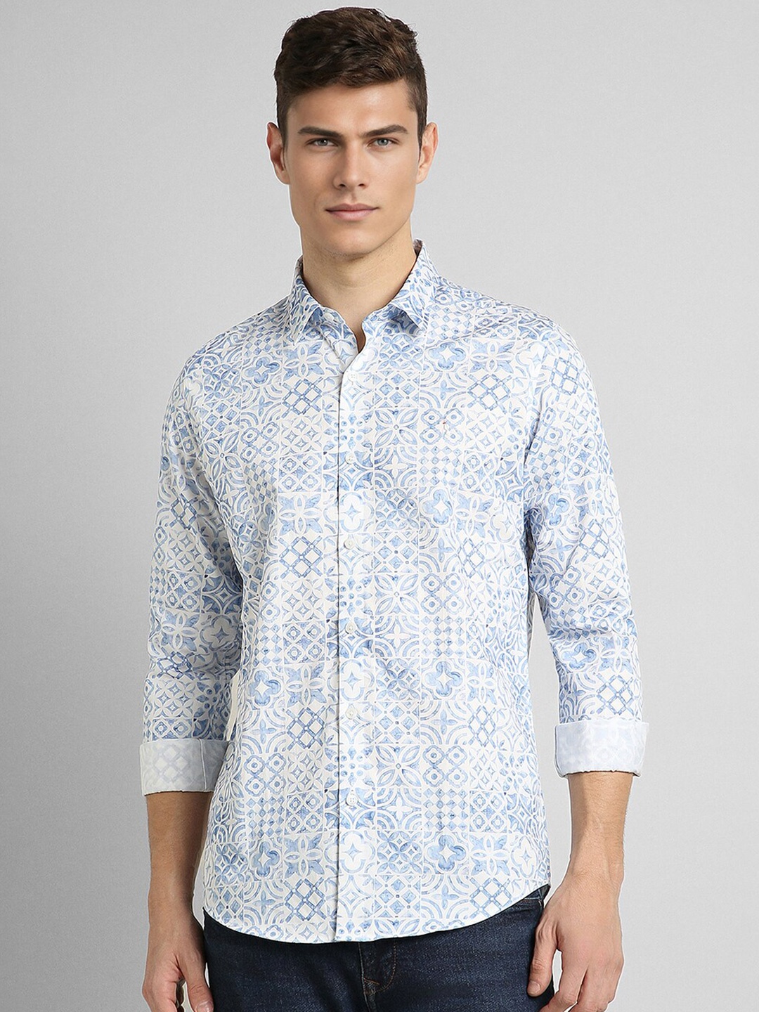 

SIMON CARTER LONDON Slim Fit Floral Printed Long Sleeves Cotton Casual Shirt, Blue