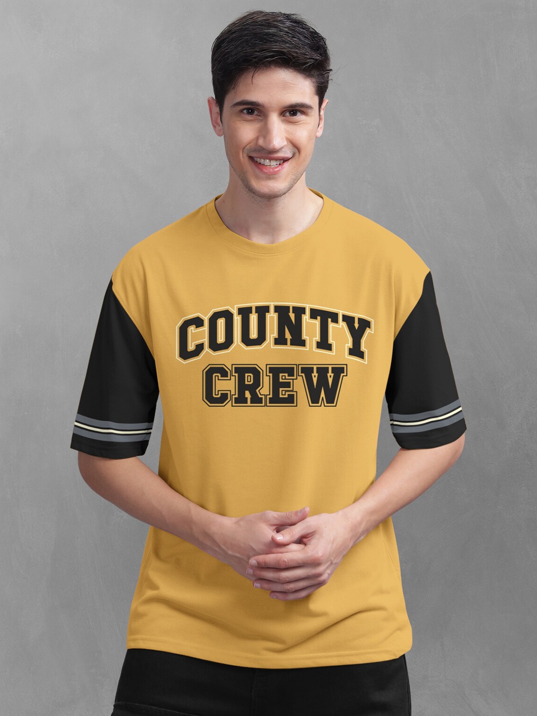 

BULLMER Typography Printed Oversized Cotton T-shirt, Yellow